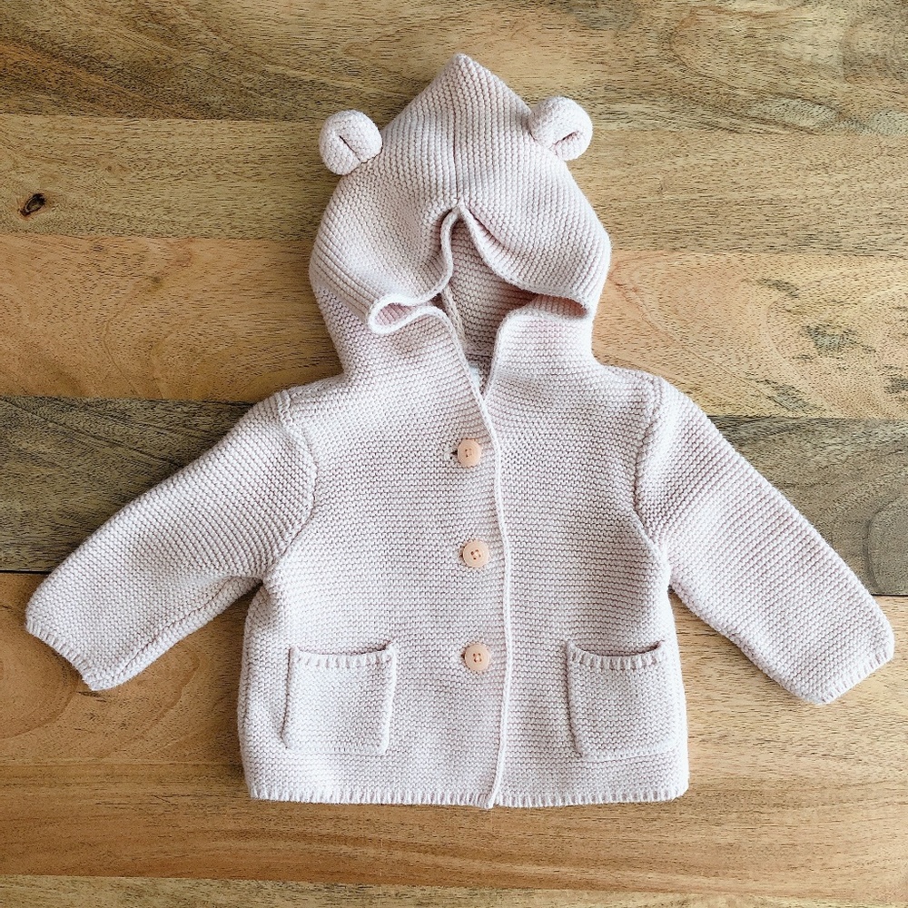 🍁Gap 3-6m pink knit sweater with ears - Picture 1 of 8